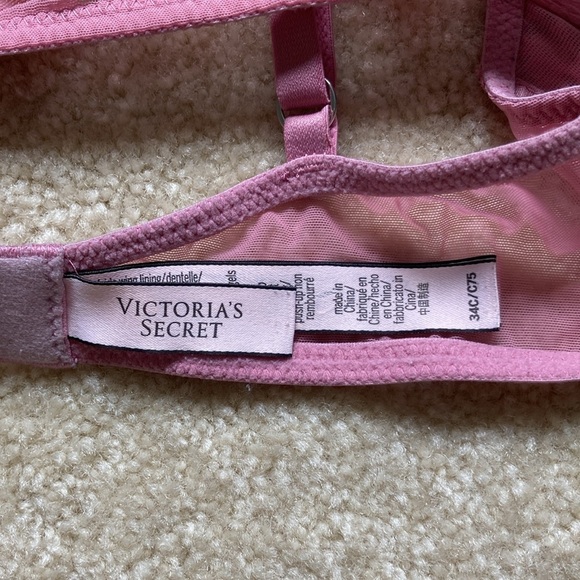 Victoria's Secret Pink Lace Bra Balconette Women's Size 34C Shimmer Unlined - Picture 7 of 7